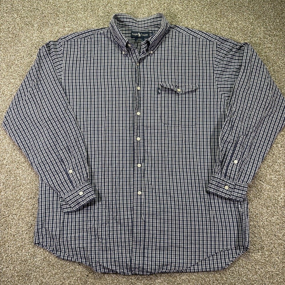 Vintage Ralph Lauren Creek Plaid Button Down XL 80s Pony Tab Rare